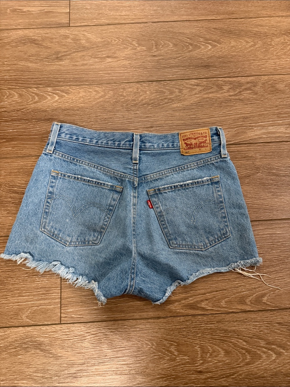 Levi's Light Blue Distressed High-Rise Jean Shorts